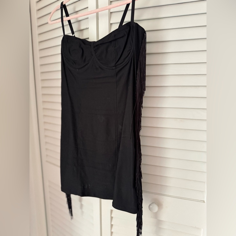 Dolls Kill Club Exx Fight the Moonlight Fringe Dress in Black